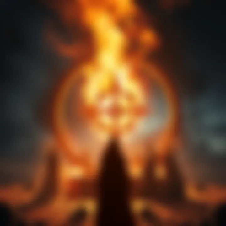 A depiction of the Greater Will and the Elden Ring alongside the Crucible, showing their former unity before Marika's interference.