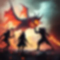 A player in Elden Ring facing Rykard in a dramatic battle scene with a fiery background.