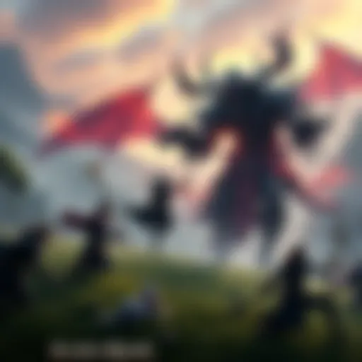 A captivating scene from Elden Ring showing characters battling a powerful enemy in a mystical landscape.