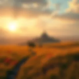 A view of an open world in Elden Ring, showing vast fields and a distant castle, emphasizing its clean and generic aesthetic.