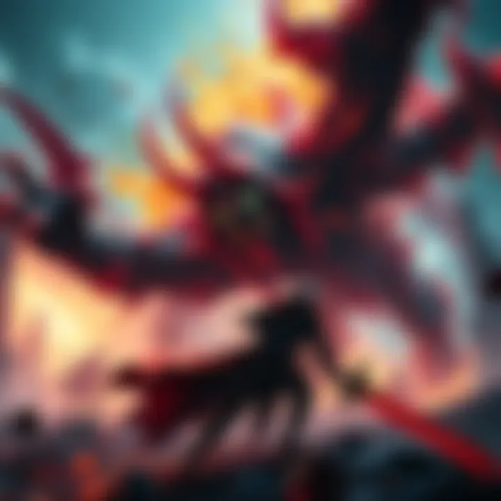 A scene from the Elden Ring Nightrein Executor trailer showcasing a character in battle against a fierce monster in a vibrant environment.