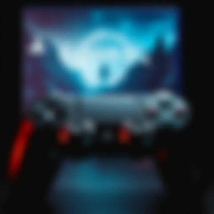 A PlayStation 4 controller with the Elden Ring game cover in the background, showing the game title prominently.