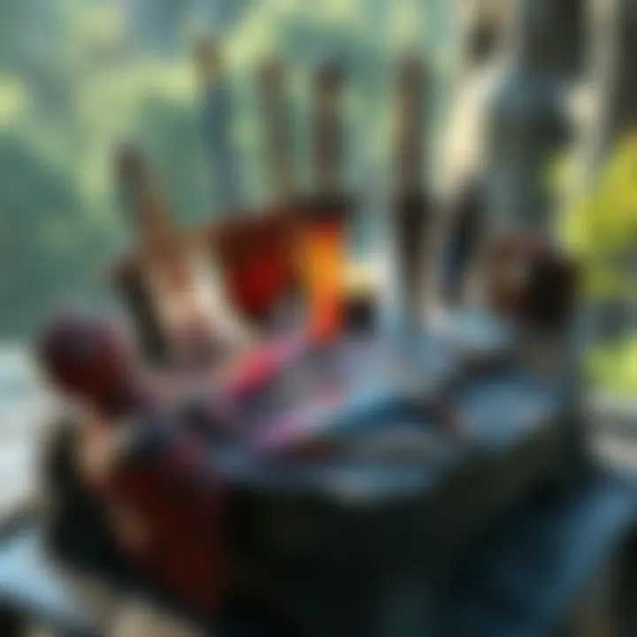 Various weapons and armor from Elden Ring displayed on a stone table, showcasing their unique designs and potential for endgame use.