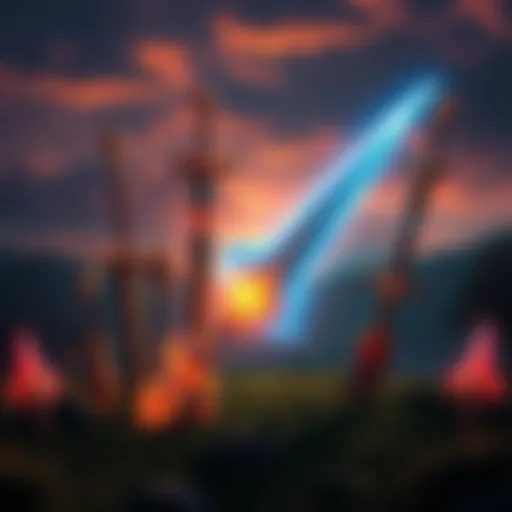 A display of various powerful weapons from Elden Ring, highlighting alternatives to the Blasphemous Blade and Darkmoon Greatsword, set against a dramatic game landscape.