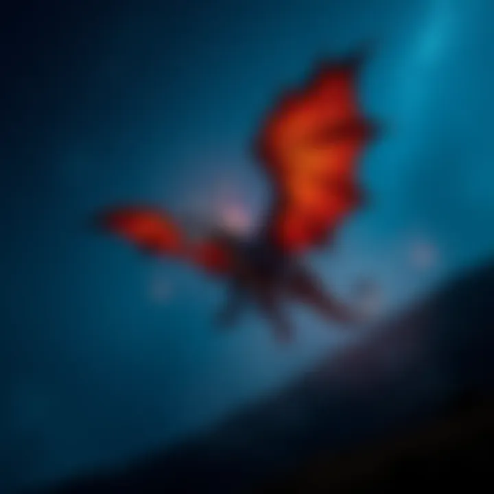 A powerful Elder Dragon flying in the night sky, surrounded by glowing stars and a dark landscape below, illustrating its rare appearance in the game.
