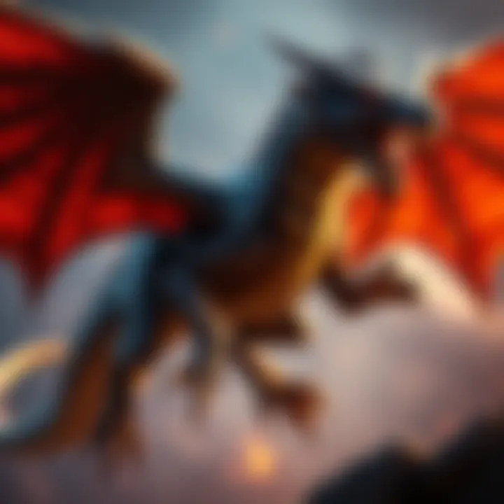 A fierce elder dragon monster design, showcasing elements of a raptor and wyvern, with powerful wings and sharp claws. The dragon is depicted in a dynamic pose, ready to take flight.