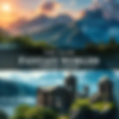 A collage of landscapes from the Elder Scrolls series showcasing lush forests, snowy mountains, and ancient ruins