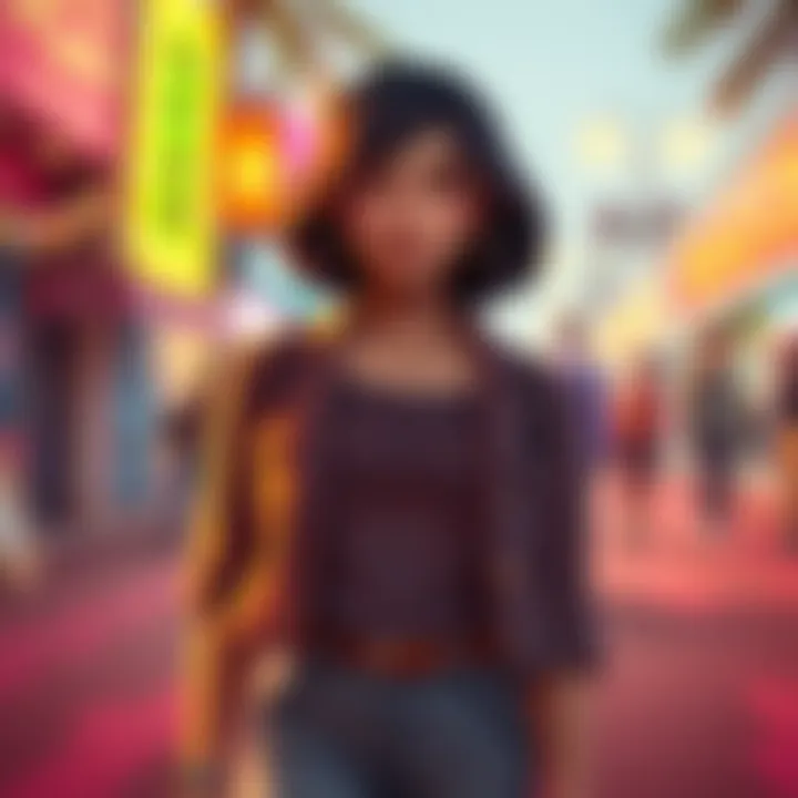 Eleanor standing confidently in a vibrant scene, showcasing her characteristics and emotional depth in Stories 3