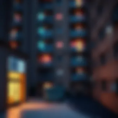 A view of the Electromagnetic apartments with a visible rubbish bin on the ground floor, highlighting the building's unique features.