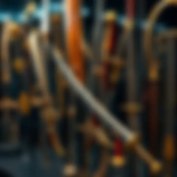 A display of various elegant historical weapons, showcasing their refined designs and craftsmanship.