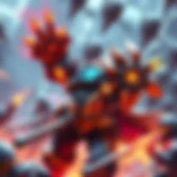 A powerful player using the Elemental Shredder Gauntlet to defeat enemies and gather resources in a dynamic game environment