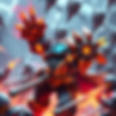 A powerful player using the Elemental Shredder Gauntlet to defeat enemies and gather resources in a dynamic game environment