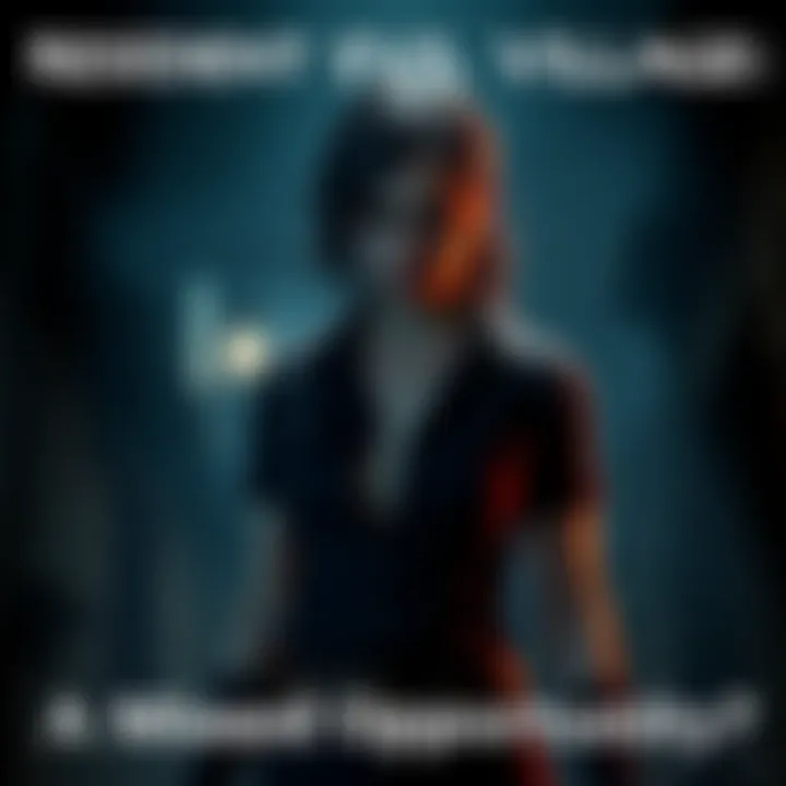 A portrayal of Elena, a character from Resident Evil Village, standing in a shadowy environment, showing her determined expression with hints of vulnerability.