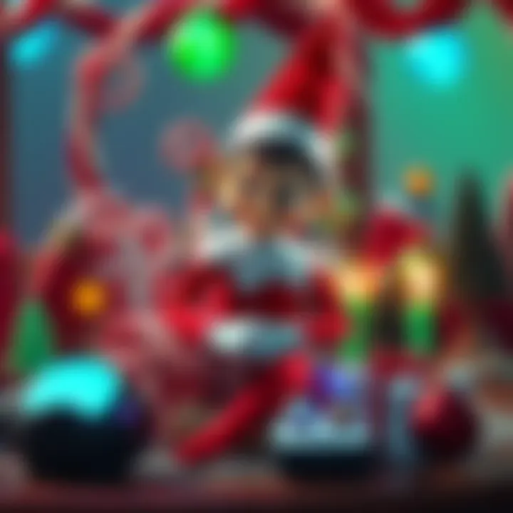 Elf on the Shelf Game A festive video game cover featuring Elf on the Shelf character surrounded by holiday decorations and minigames