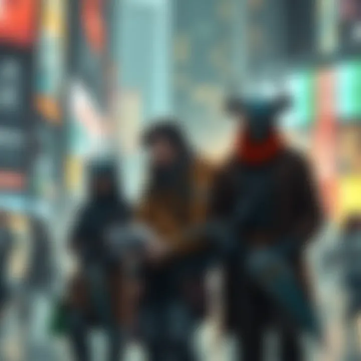 Eliksni and Cabal individuals interacting in a city setting, showing their jobs and community life