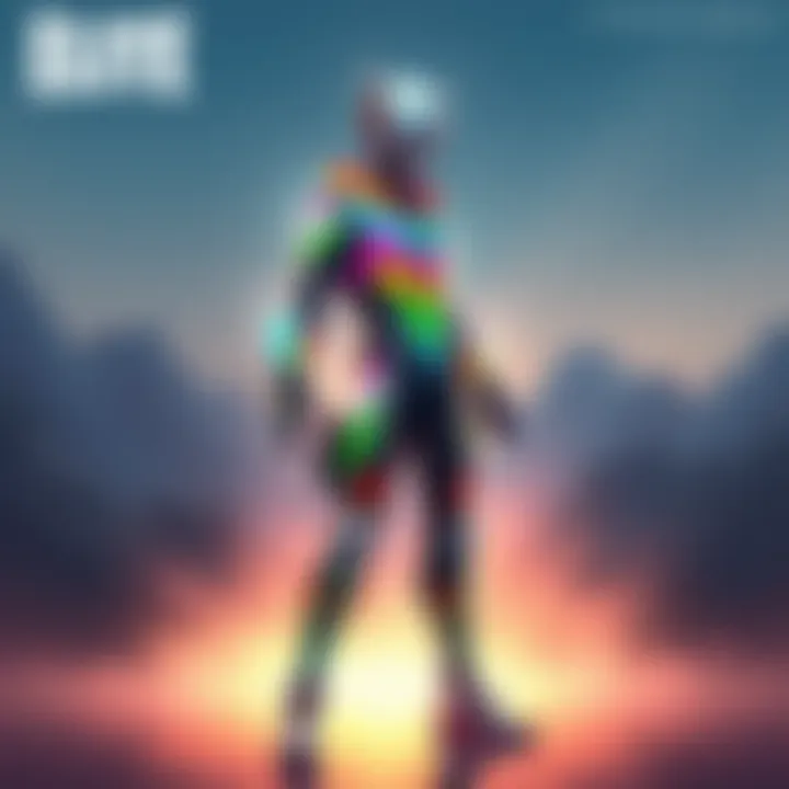 A character showcasing the new elite skin with a unique design and vibrant colors, standing confidently in a dynamic pose.