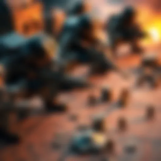 A close-up of small, elite military units strategizing on a battlefield map, with tactical gear and weapons ready for action.