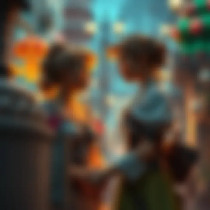 Scene showing Elizabet and Tilda interacting in Latopolis, emphasizing their emotional connection and trust issues, with a backdrop of HFW's vivid environment.