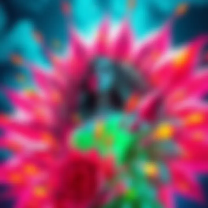 Elizabeth Greene transformed into a giant flesh flower, surrounded by colorful petals and powerful projectiles.