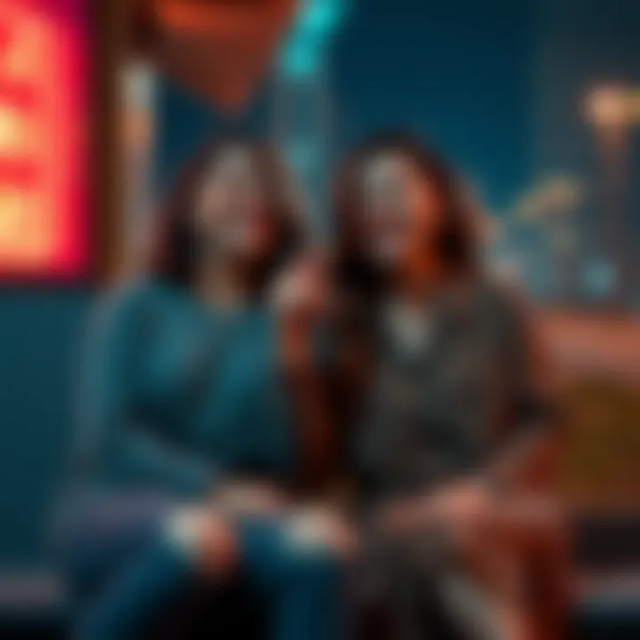Ellie and Dina sitting next to each other, laughing and passing a joint, enjoying a relaxed moment together.