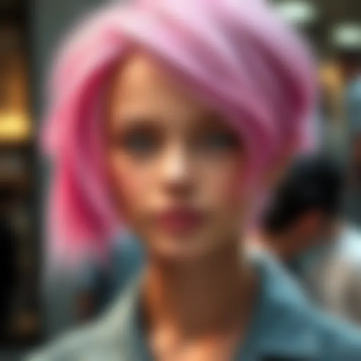 A close-up of Ellie showcasing her unique hairstyles that reflect current fashion trends.