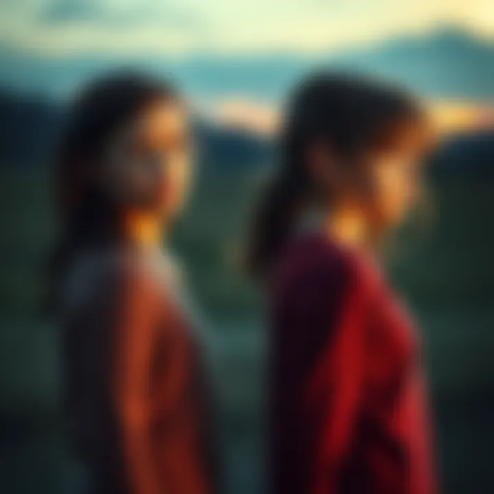 Ellie and Abby standing apart, each with a somber expression, symbolizing their different paths of grief after their fathers' deaths.