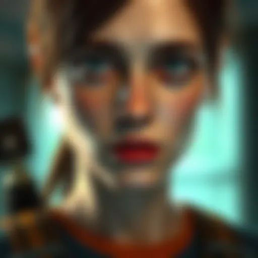 Close-up of Ellie from the game adaptation showing her distinct look and expression