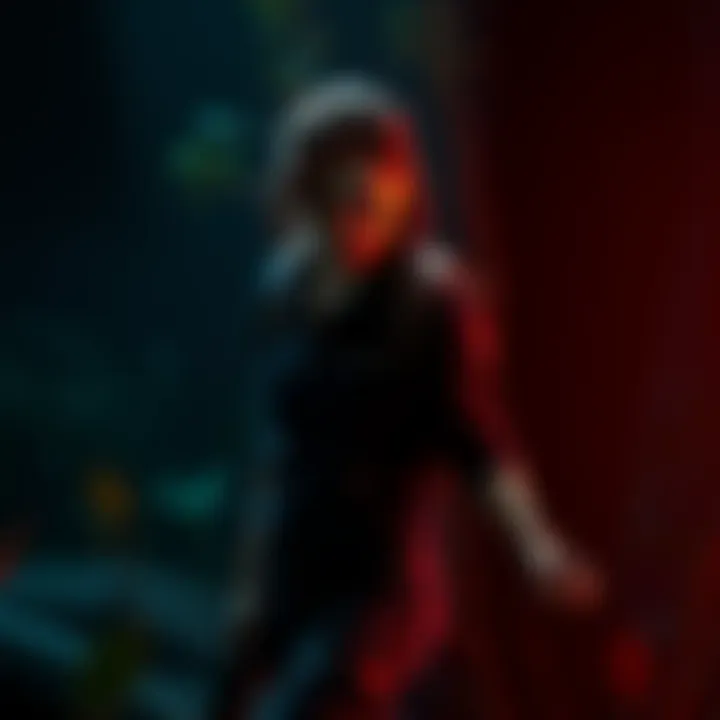 Ellie in a dark environment A young woman with a determined expression stands in a dark, overgrown area, holding a weapon, symbolizing struggle and survival.