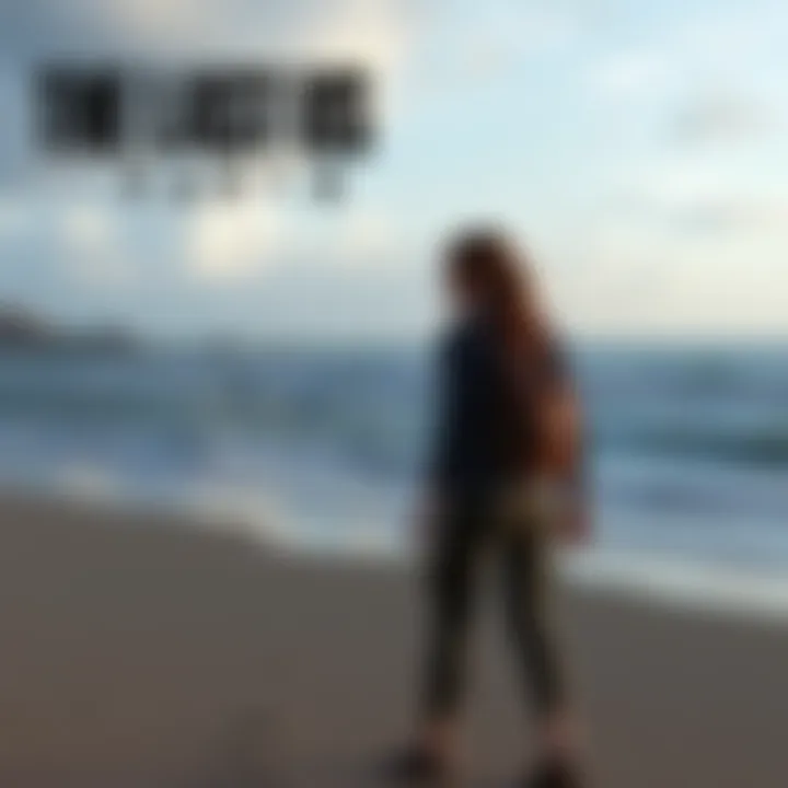 A scene depicting Ellie standing alone on a beach, looking towards the ocean, symbolizing her isolation and fate at the end of The Last of Us Part II