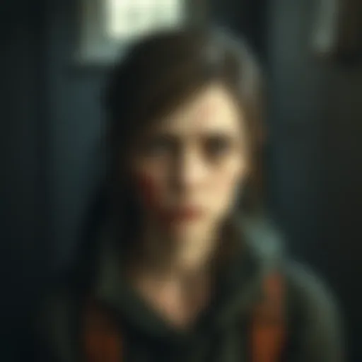 Ellie showing signs of fatigue and injury in a somber setting