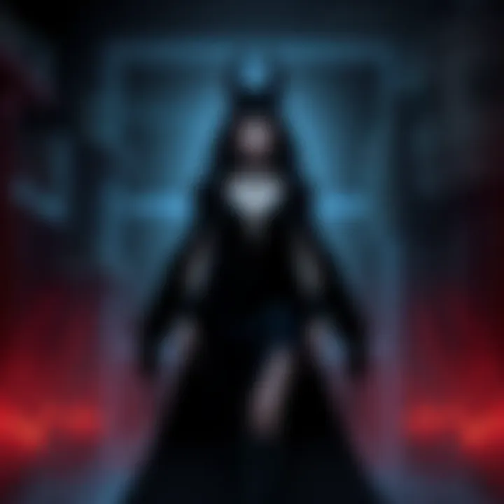 Elvira, dressed in a black gown with her signature long dark hair, stands in a spooky gaming environment, showcasing her new role as a survivor in Dead by Daylight.