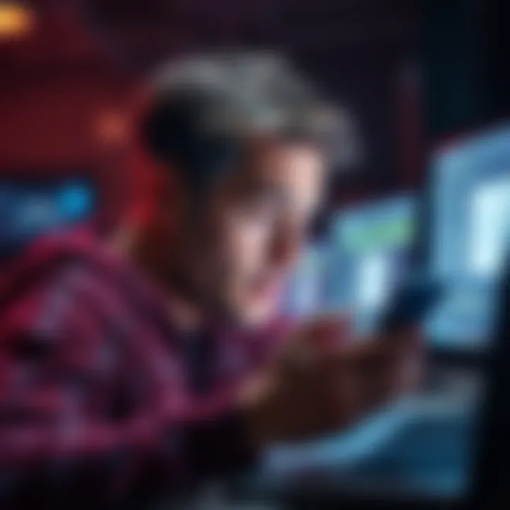 A person looking frustrated while trying to receive verification codes on their phone and computer.