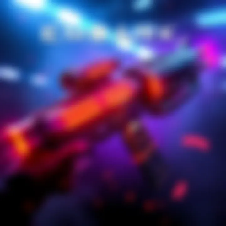 A digital concept image hinting at a new weapon from Embark, featuring futuristic design elements and vibrant colors.