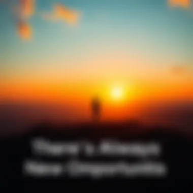 A person standing on a hill looking at a sunrise, symbolizing hope and new beginnings.