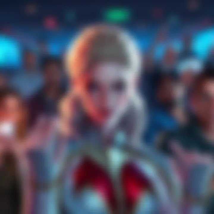Emma Frost character with a serious expression, surrounded by fans discussing the recent Marvel Rivals stream