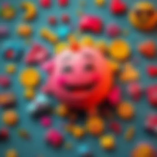 A colorful representation of the 🫩 emoji with various cultural symbols around it, showcasing diverse meanings across communities.