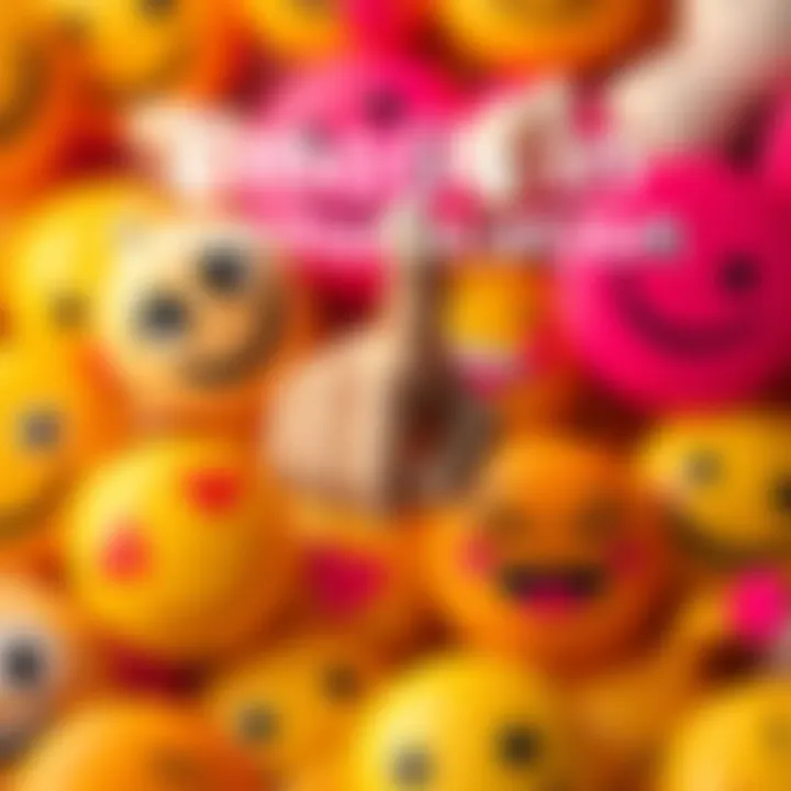 Colorful emojis representing communication, including a pointing finger and smiley faces, illustrating their role in digital interaction.