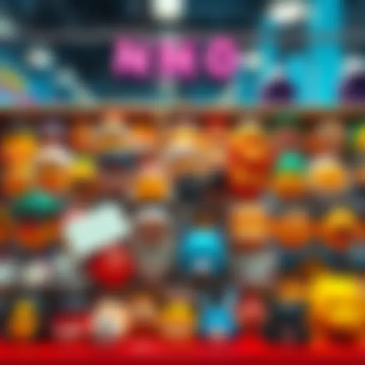 A vibrant display of various emotes available in the shuffle bundle, highlighting their diverse expressions and styles, with a focus on the emote shop's layout.