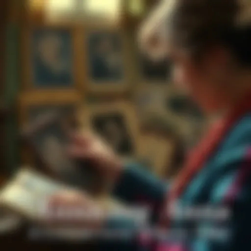 A person looking at old photographs, filled with nostalgia and memories of a loved one
