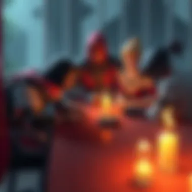 Emotional Connections in Gaming A group of diverse characters gathered around a table, discussing their memories and choices to keep them, showcasing their emotional bonds in a gaming universe.