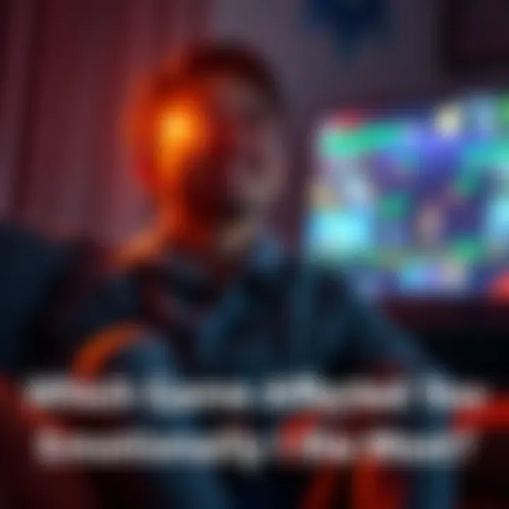 A player sitting on a couch, absorbed in a video game, showing a mix of joy and sadness on their face, with game graphics displayed on the screen.