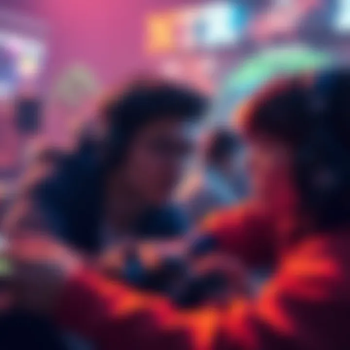 A player experiencing intense emotions while engaging with a video game, surrounded by colorful graphics and captivating characters.