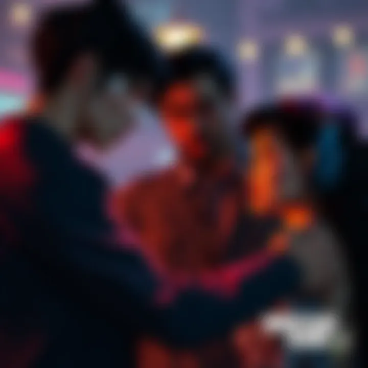 Emotional gaming scene with LGBTQ+ characters A heartfelt moment featuring diverse LGBTQ+ characters sharing a bond in a game, reflecting love and acceptance.