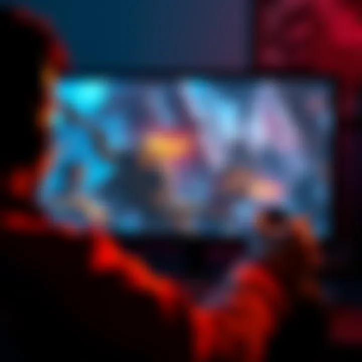 A player immersed in an emotional PC game with vivid graphics and storytelling elements, showing strong character interactions on the screen.
