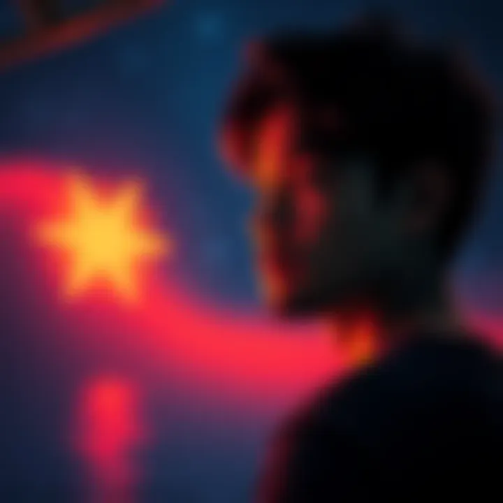 A person looking contemplative with a glowing star symbol in the background, representing feelings and personal insights.