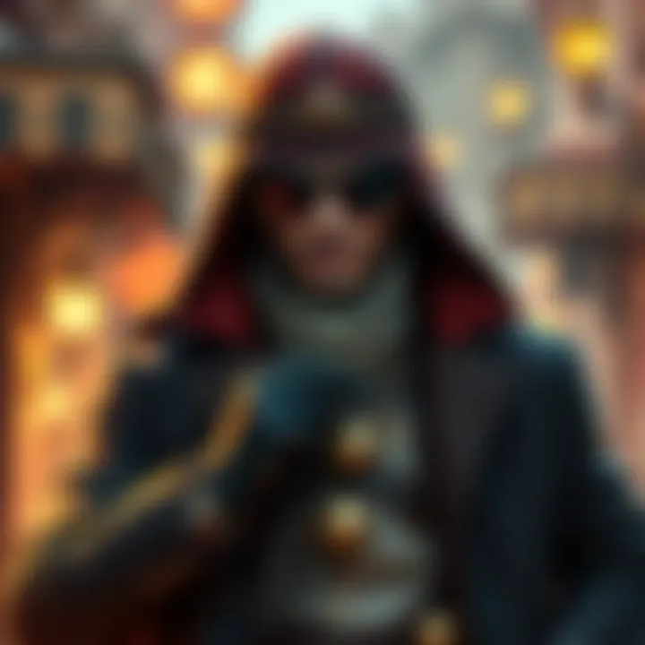 A character dressed in a mix of Roman, Middle-Asian Turk, and Russian styles, showcasing a unique fashion in a spy setting.