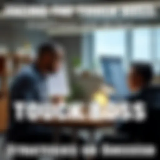 An employee sitting at a desk, talking to a stern boss in an office setting, discussing work strategies