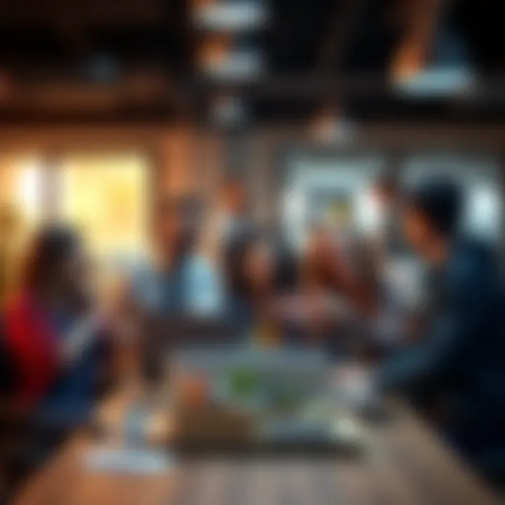 A group of employees laughing together while sharing wild work experiences in an office setting