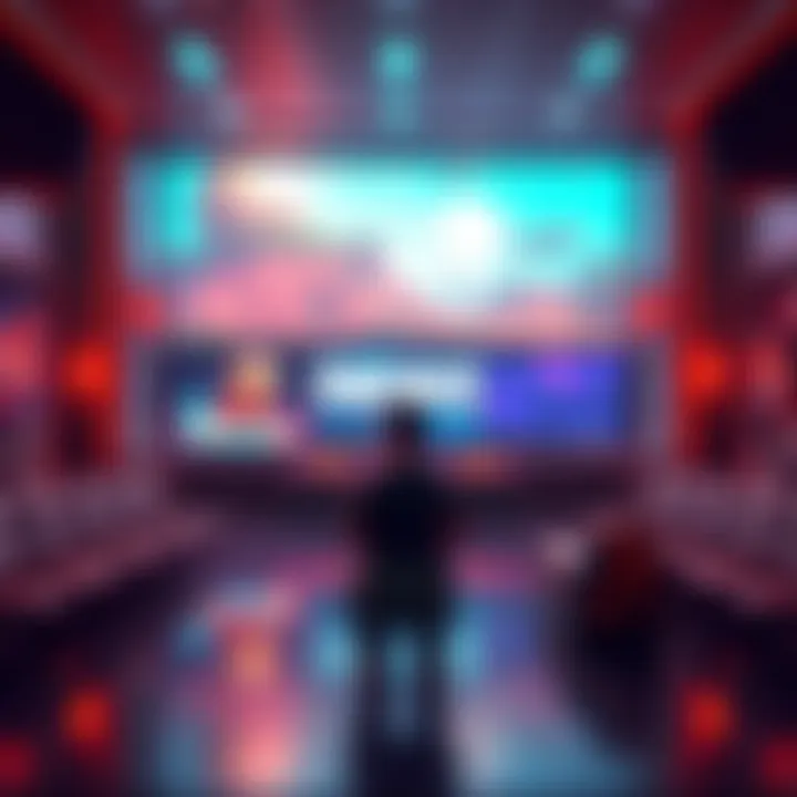 A player sits in an empty game lobby, looking puzzled at the screen. Symbols of a battle royale game are visible in the background.