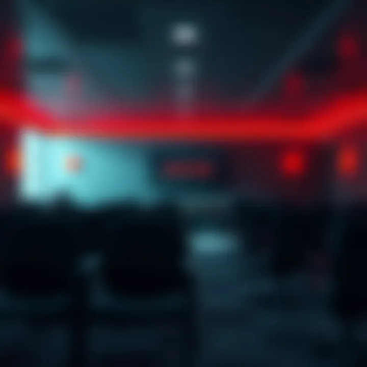 A dimly lit custom game lobby with empty chairs and a screen displaying a waiting message, evoking feelings of solitude.
